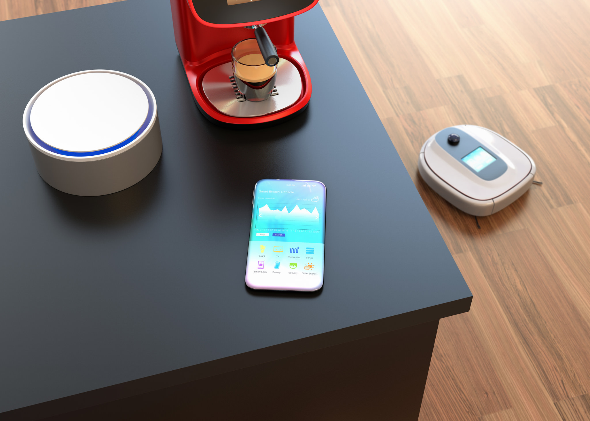 Internet of thing at home, coffee machine controlled by mobile phone