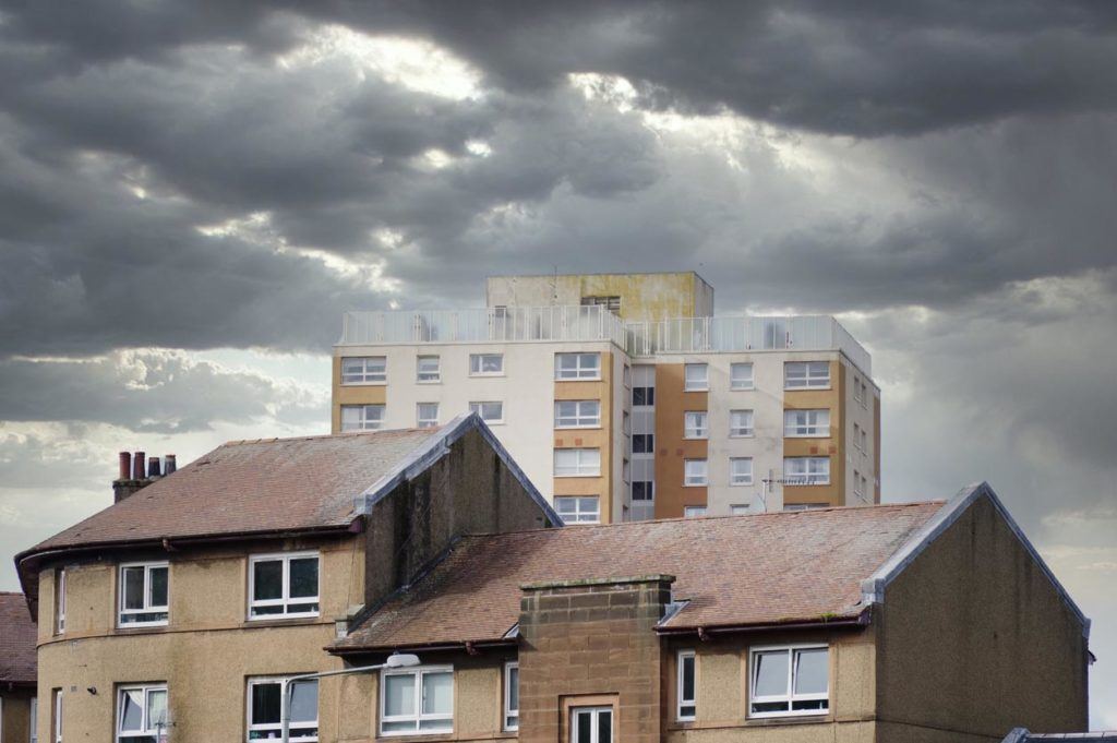High rise council flats in social housing estate in Port Glasgow, Inverclyde UK