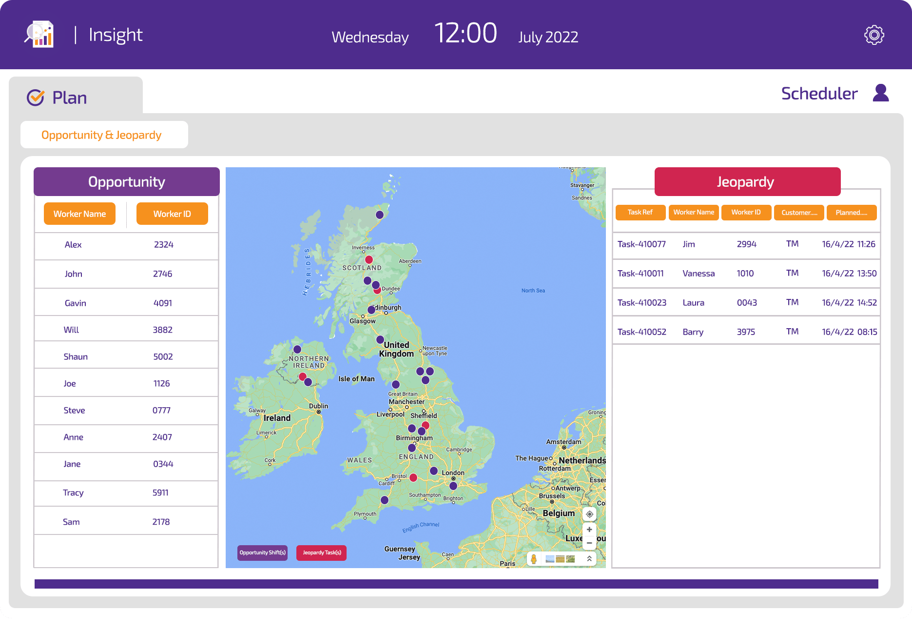 Totalmobile dynamic scheduling software screenshot